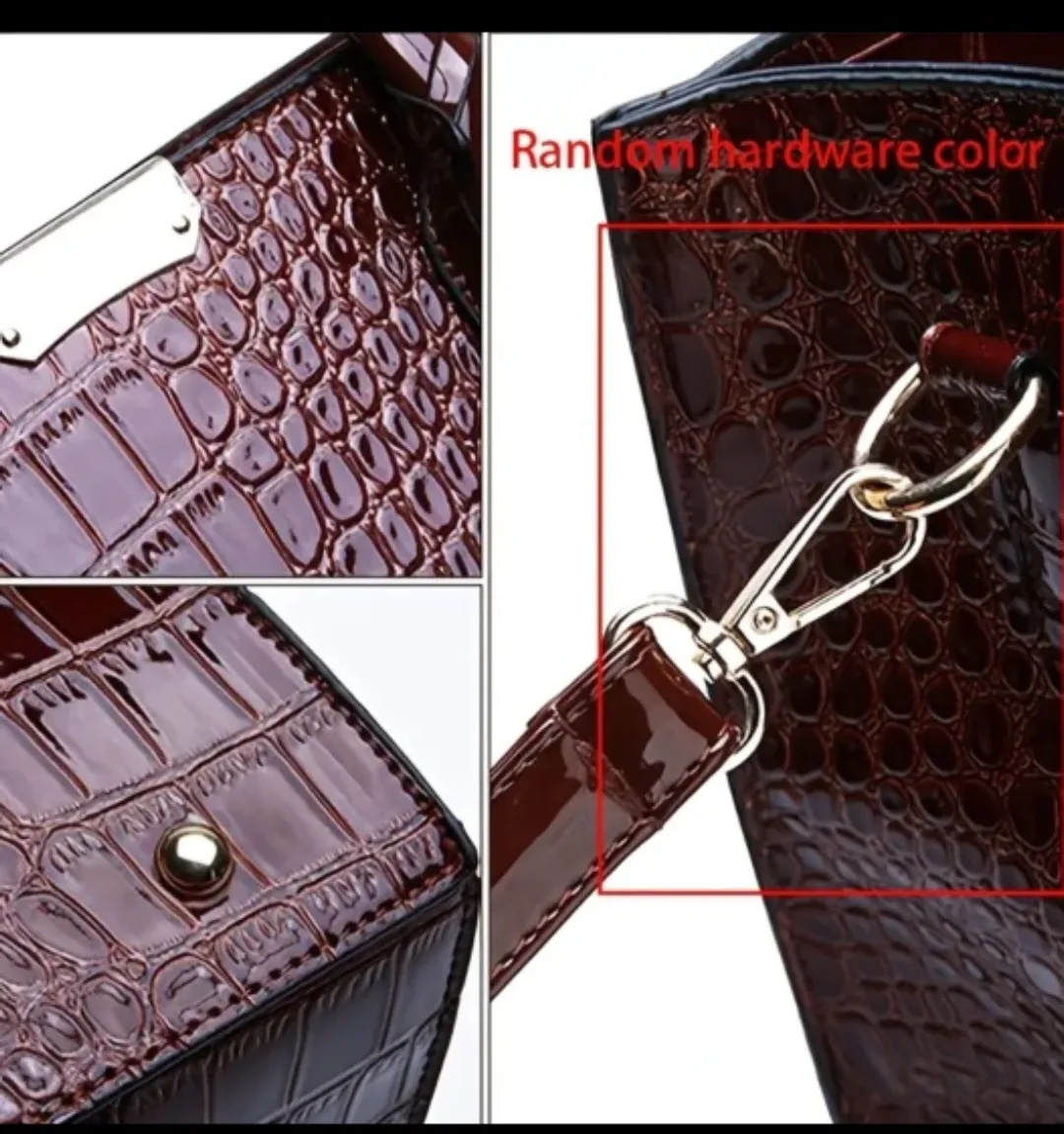 BRAND NEW Brown Faux Crocodile Leather Handbag image indicator(8)