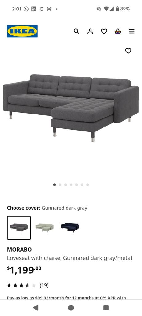 IKEA Morabo Loveseat with Chaise