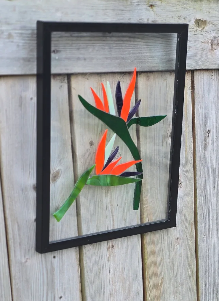 Bird of paradise glass on glass mosaic art image indicator(3)