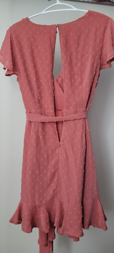 Coral Wrap Dress with Flutter Sleeves - photo 2