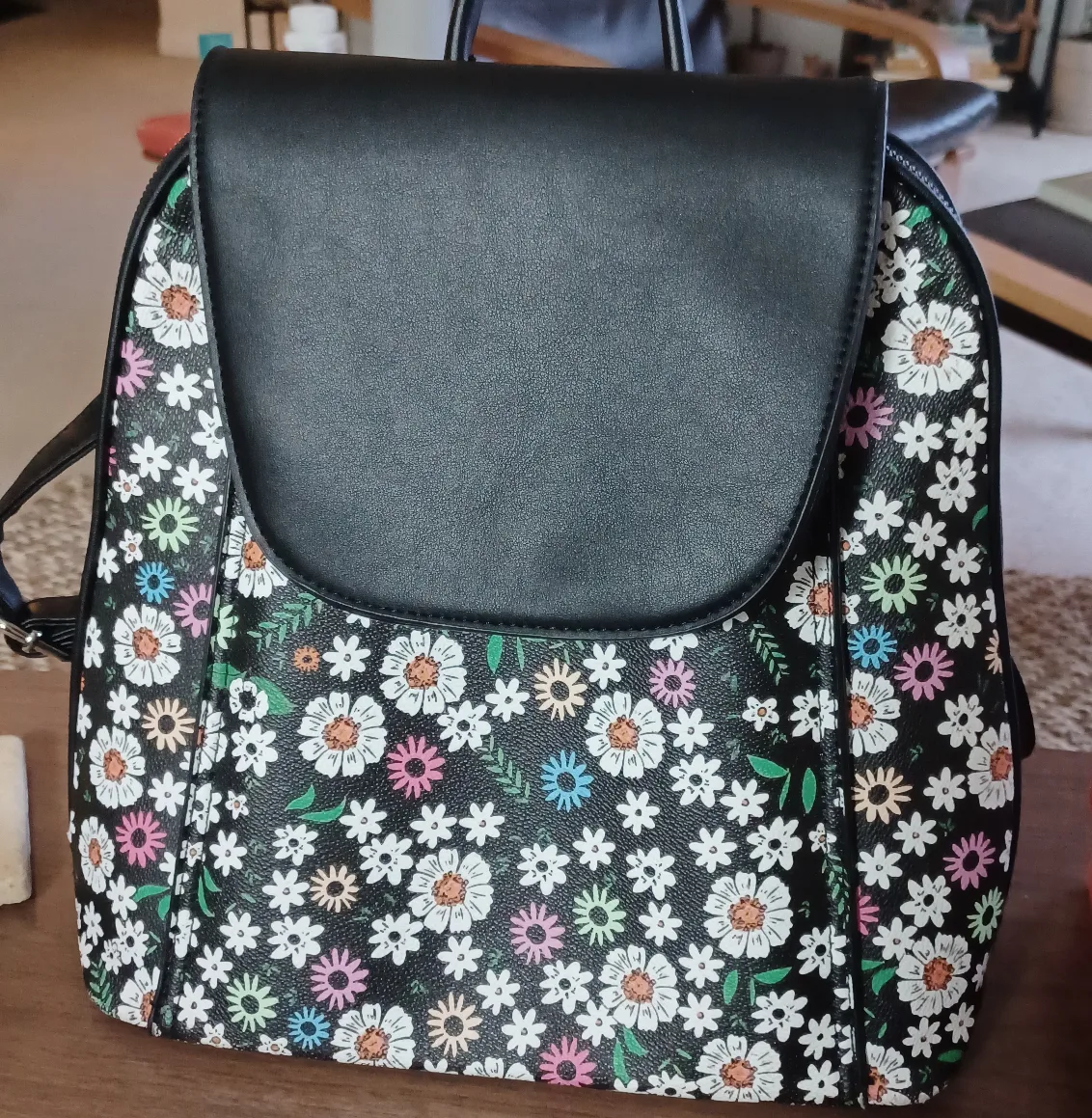 Discontinued Vegan Leather Funky Floral Backpack by Sostter thumbnail