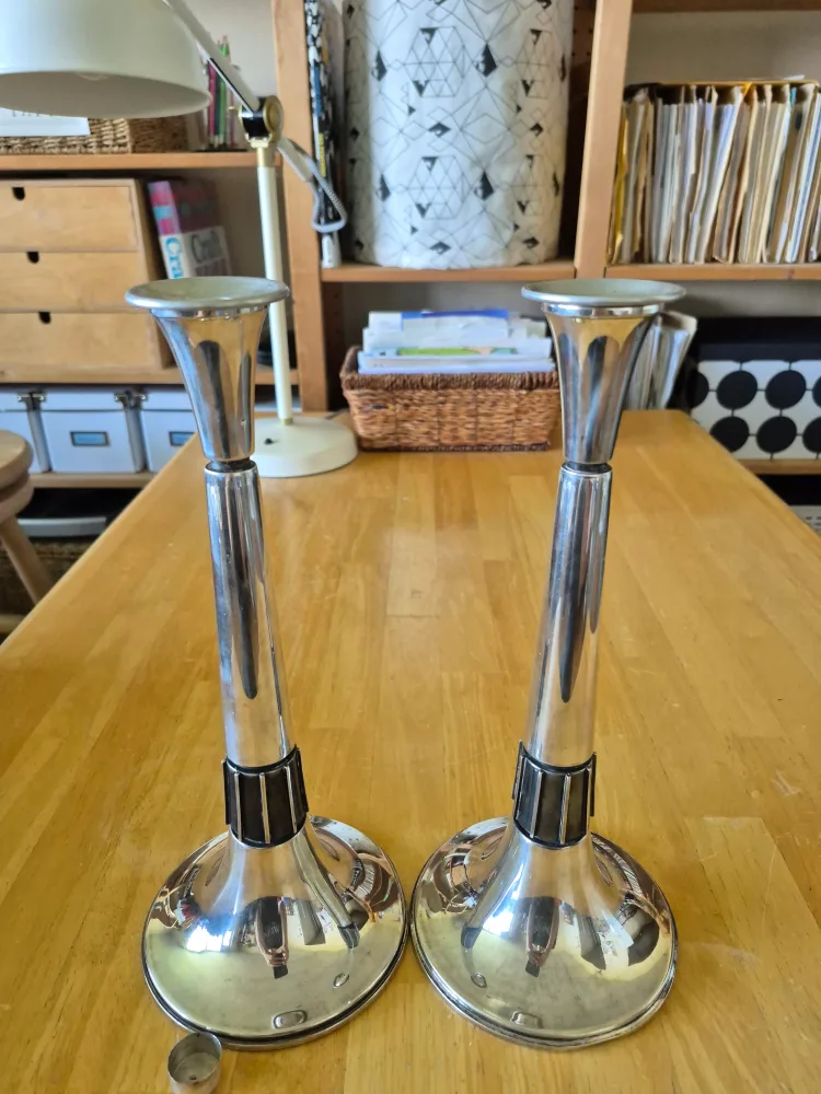 Sterling Silver Pair Tall Midcentury Modern Candlesticks (READ) image indicator(8)