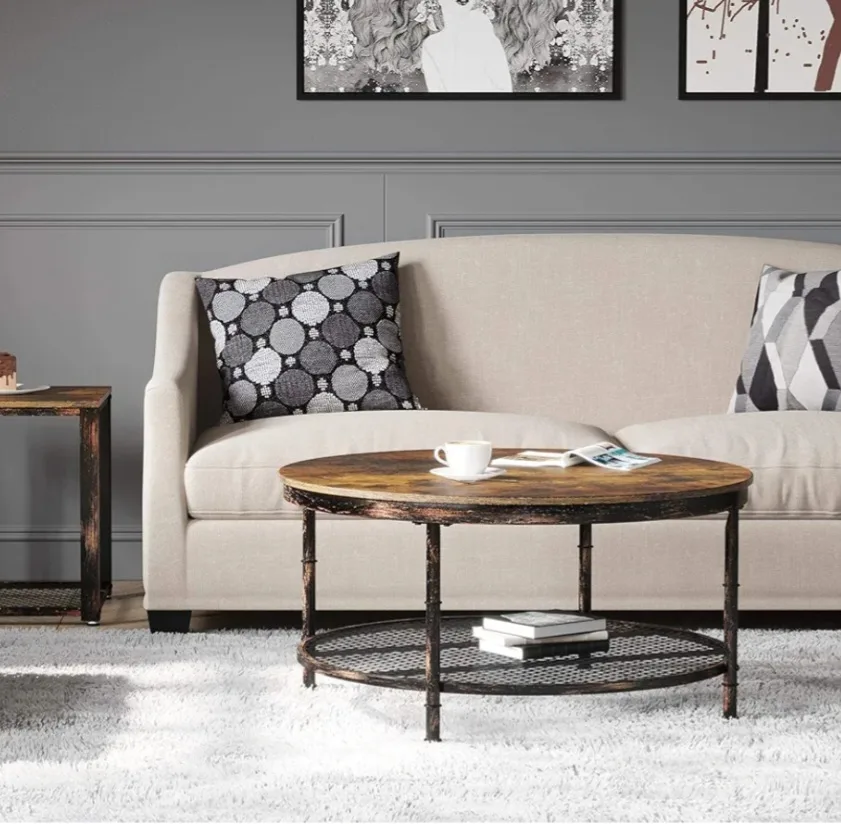 Rustic Wood and Metal Round Coffee Table image indicator(7)