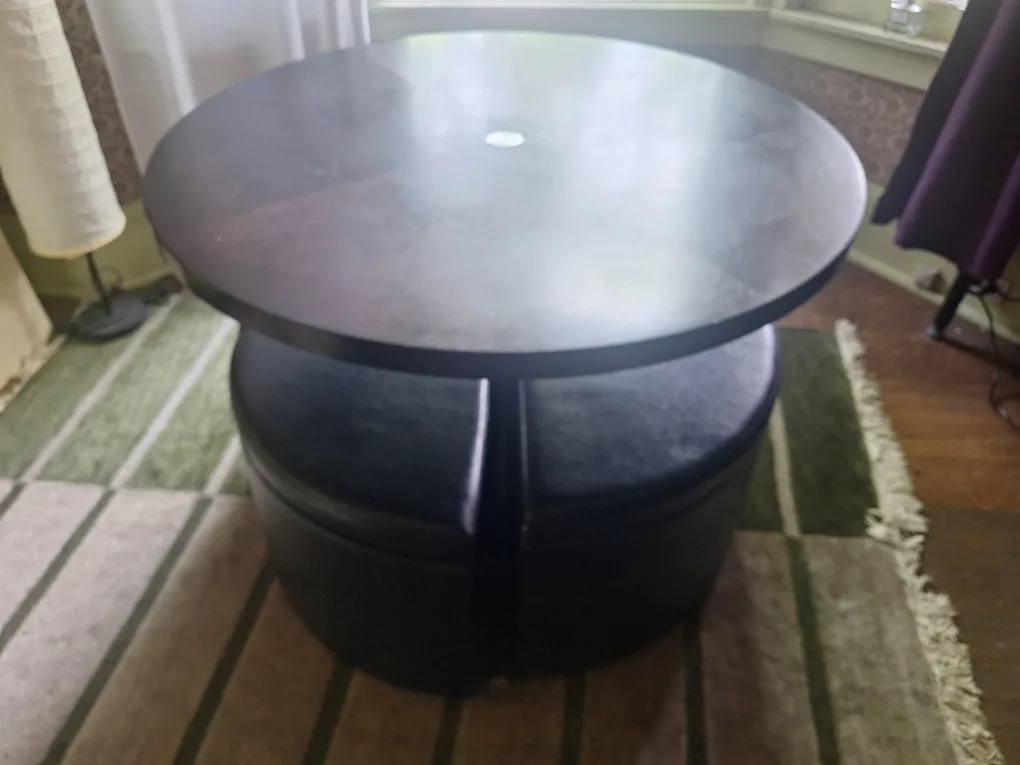 Round Dining Table Set + 4 Ottomans with wheels & storage space image indicator(6)