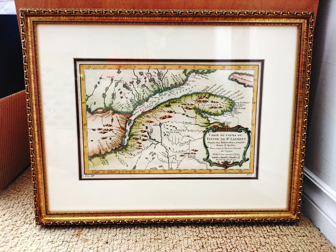 Framed Antique Map of the St. Laurent River