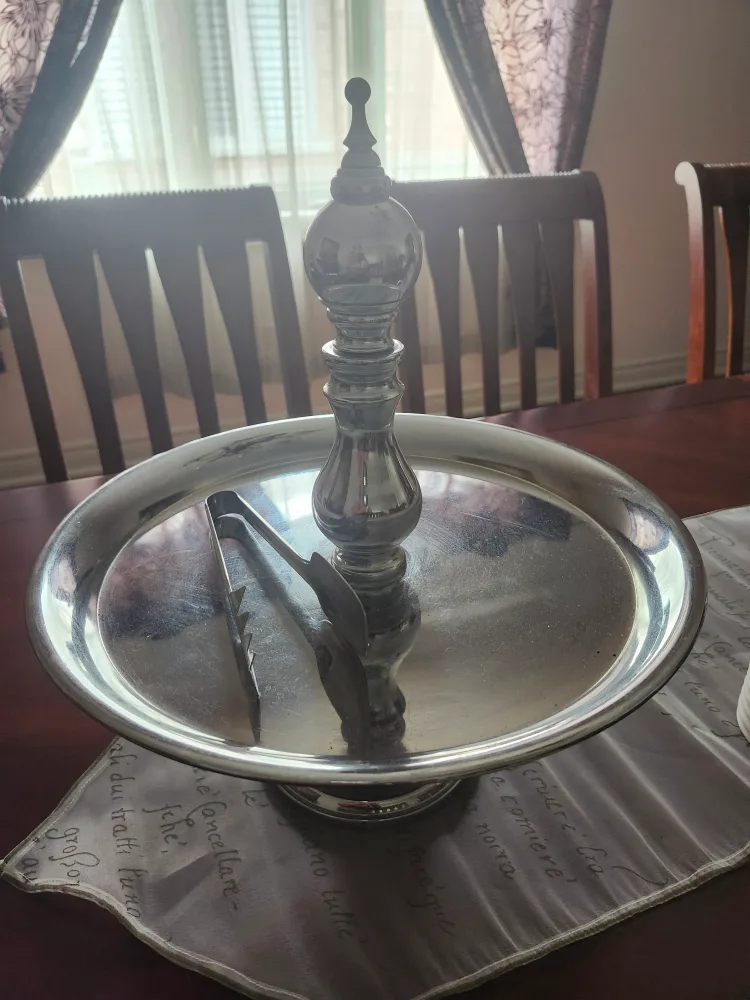 Vintage Silver Tray with Tongs thumbnail