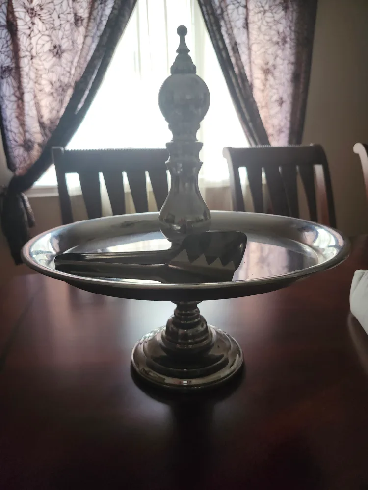 Vintage Silver Tray with Tongs image indicator(2)