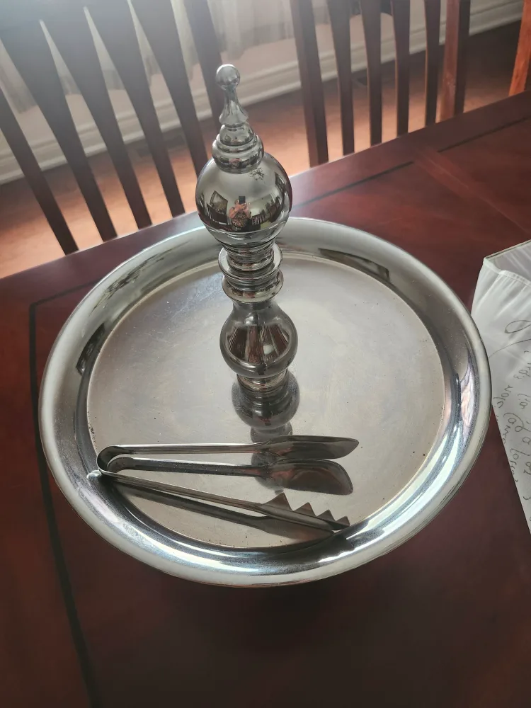 Vintage Silver Tray with Tongs image indicator(3)
