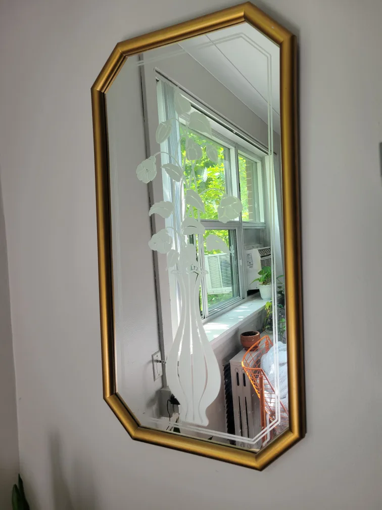 Etched Gold-Painted Wood Mirror thumbnail