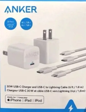 Anker 30W USB-C Charger and USB-C to Lightning Cable thumbnail