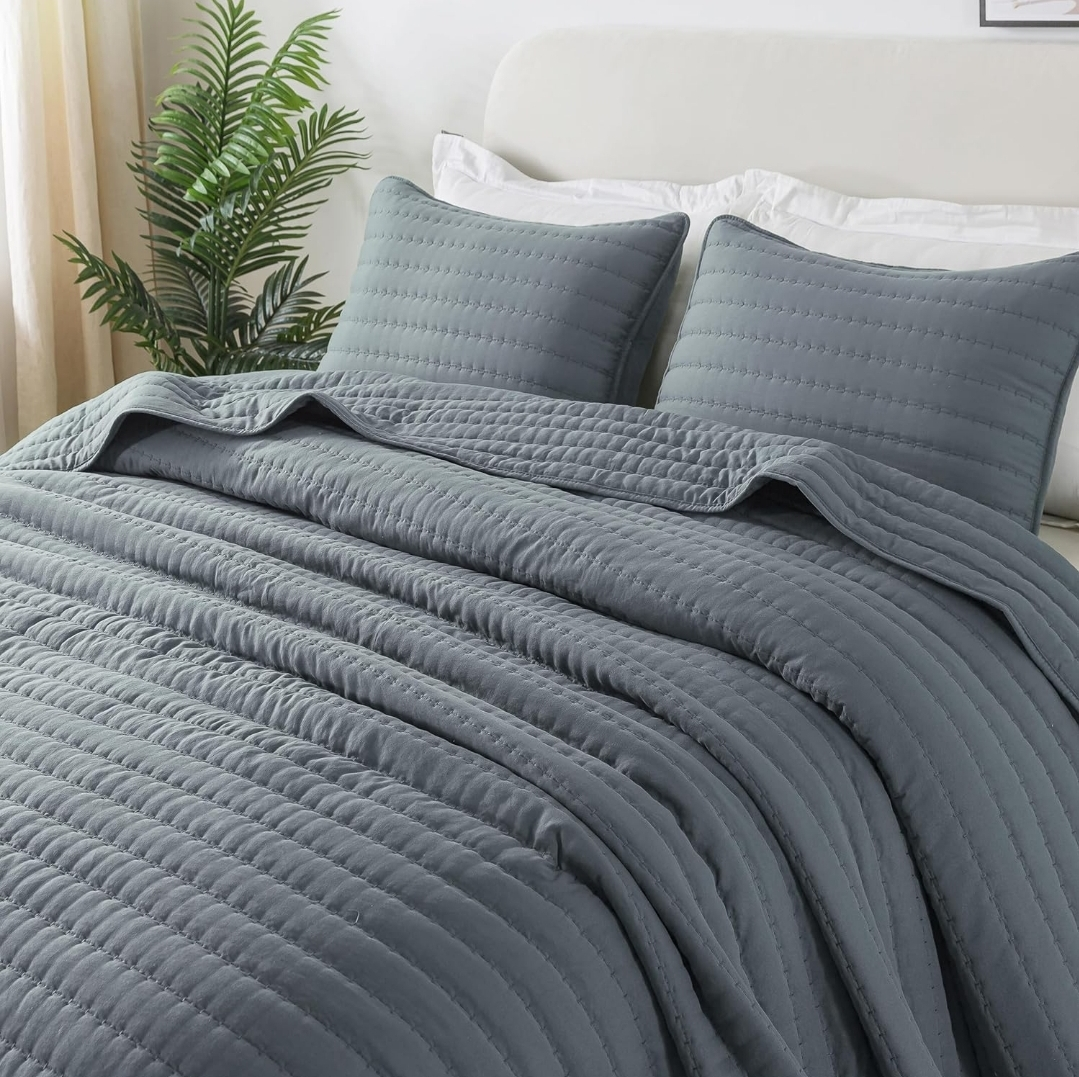 King size Quilted Bedspread Set - Blue Gray