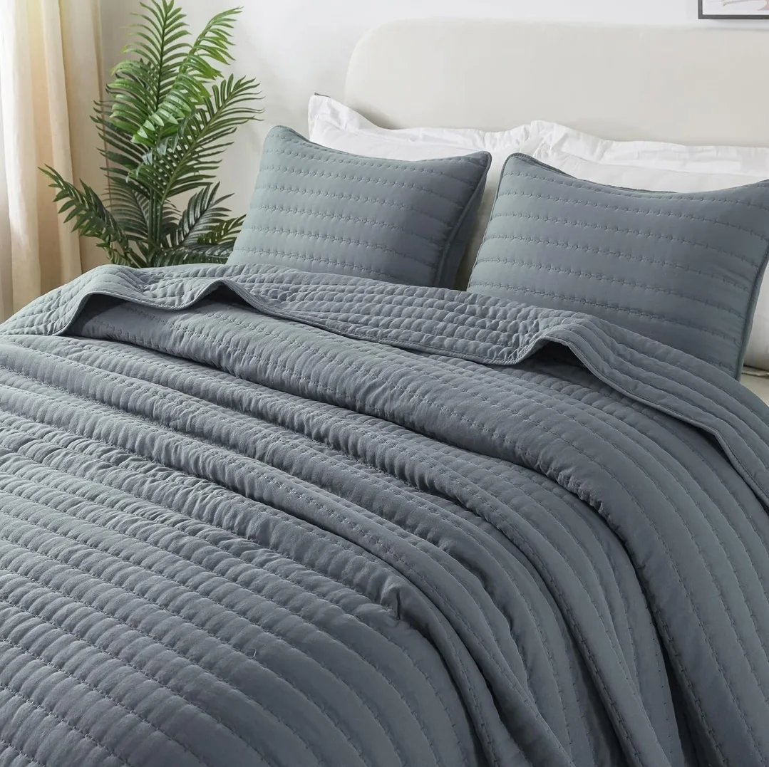 King size Quilted Bedspread Set - Blue Gray thumbnail