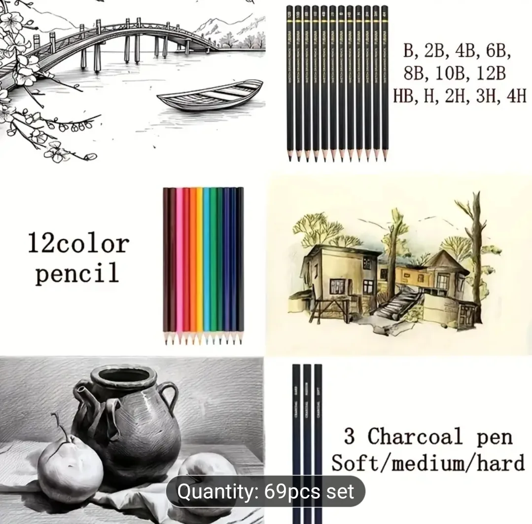 49 Pcs Professional Sketch Pencil with carry case and belt image indicator(4)