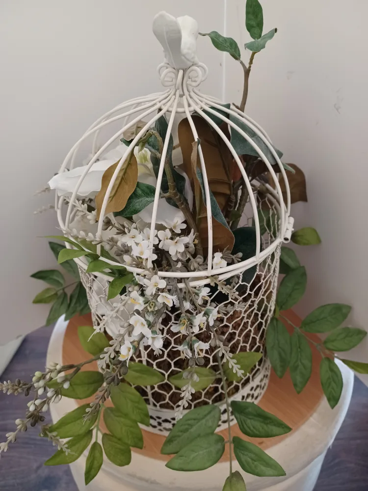 Large Bird Cage Decor with Floral Accents thumbnail