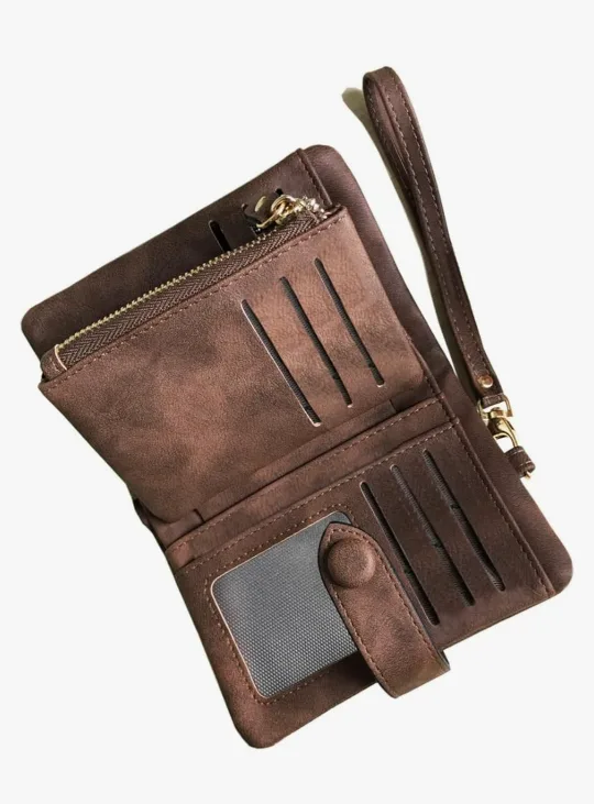AOXONEL RFID Blocking - Brown Bifold Wallet with Wristlet image indicator(3)