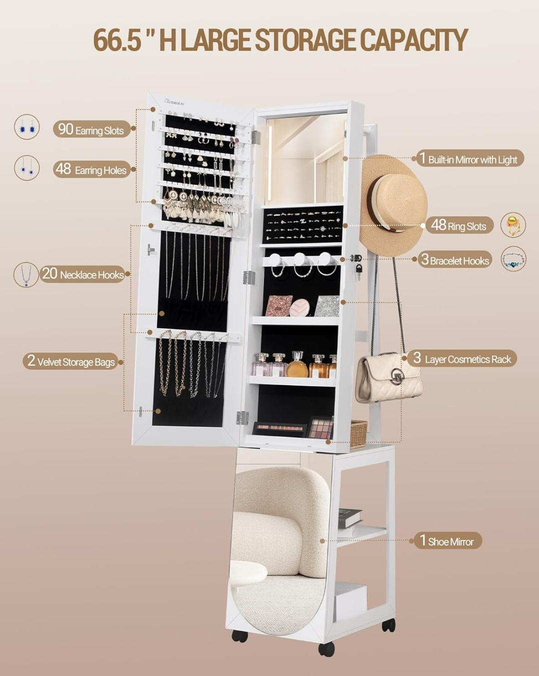 HUAJIAYI White Jewelry Armoire with Mirror - photo 5