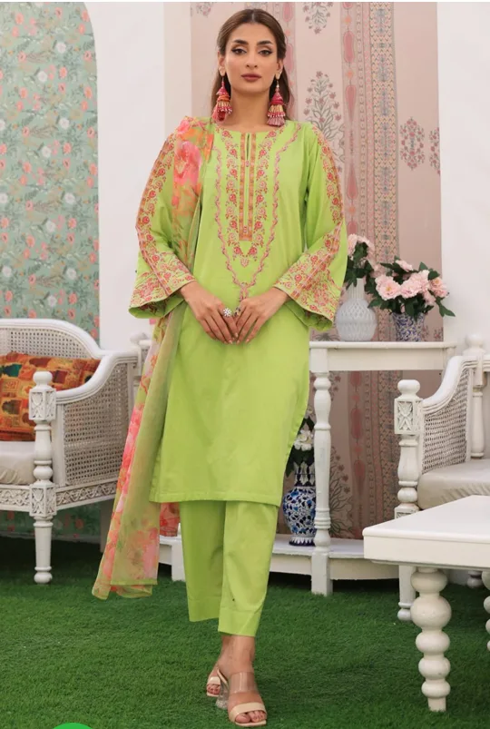 Prime Point Green Floral Embroidered Kurti Suit Set thumbnail