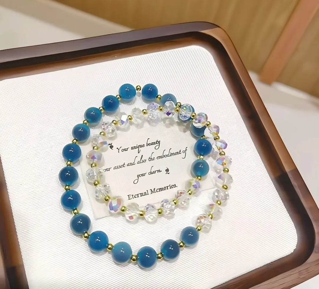 Blue Agate Beaded Bracelet thumbnail