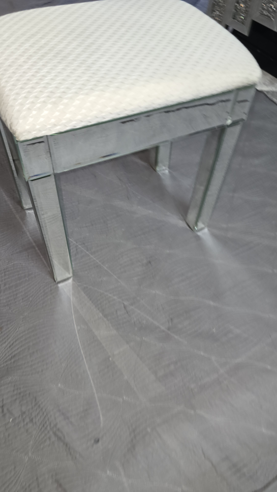 Mirrored Vanity Stool with White Cushion