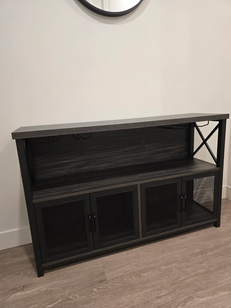 Dark Grey Bar Cabinet with Wine Glass Rack thumbnail