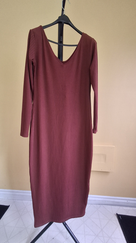 Burgundy Ribbed Long Sleeve Dress New - photo 3