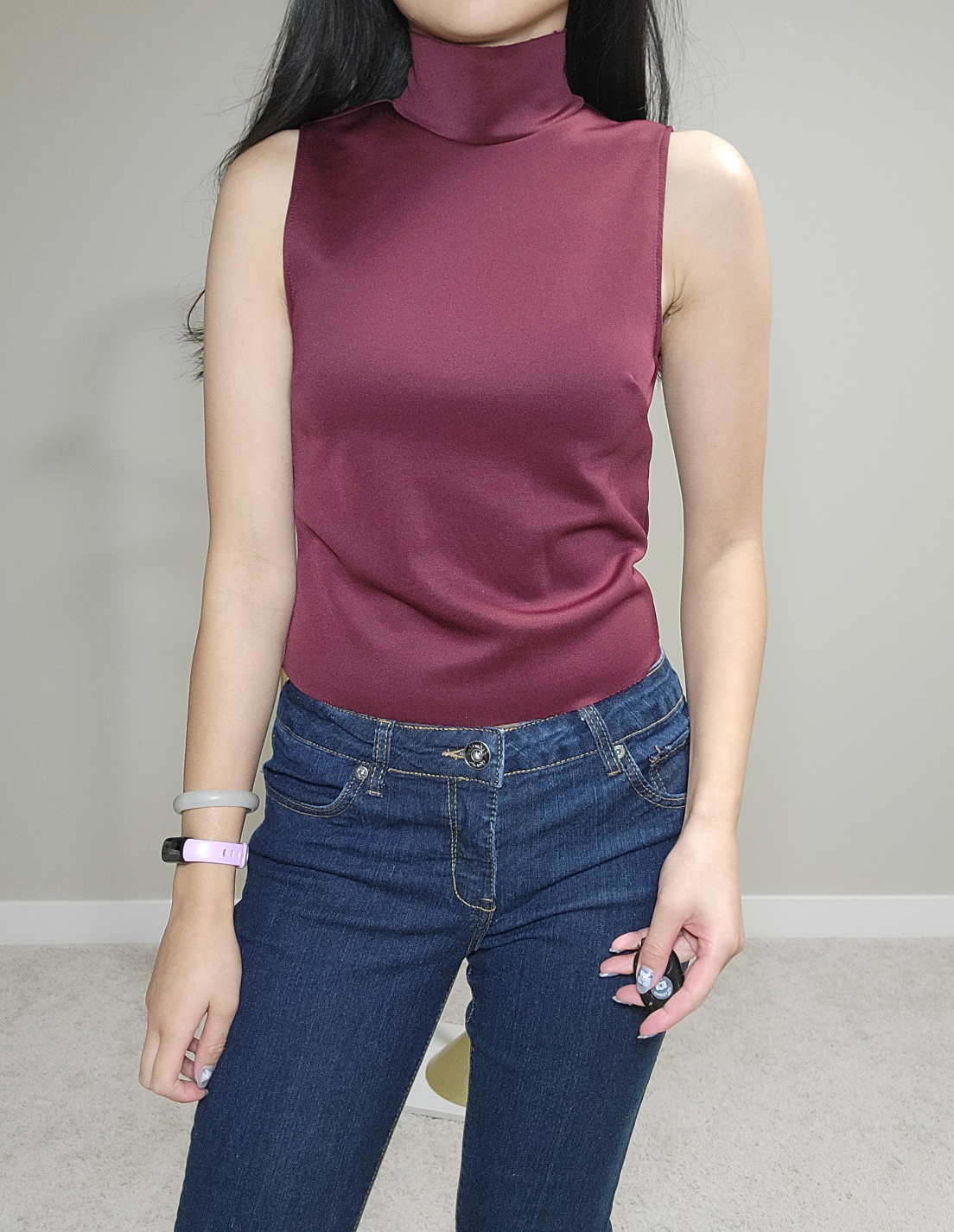 Zara W&B Burgundy Sleeveless Top