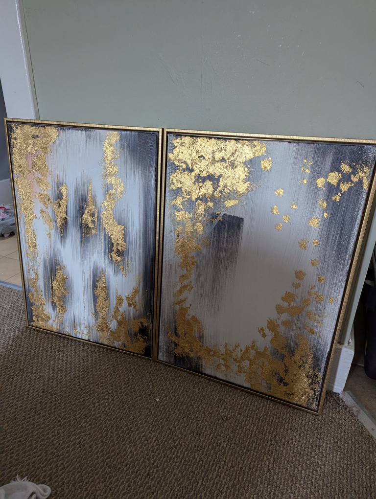 Abstract Gold Foil Canvas - Set of 2