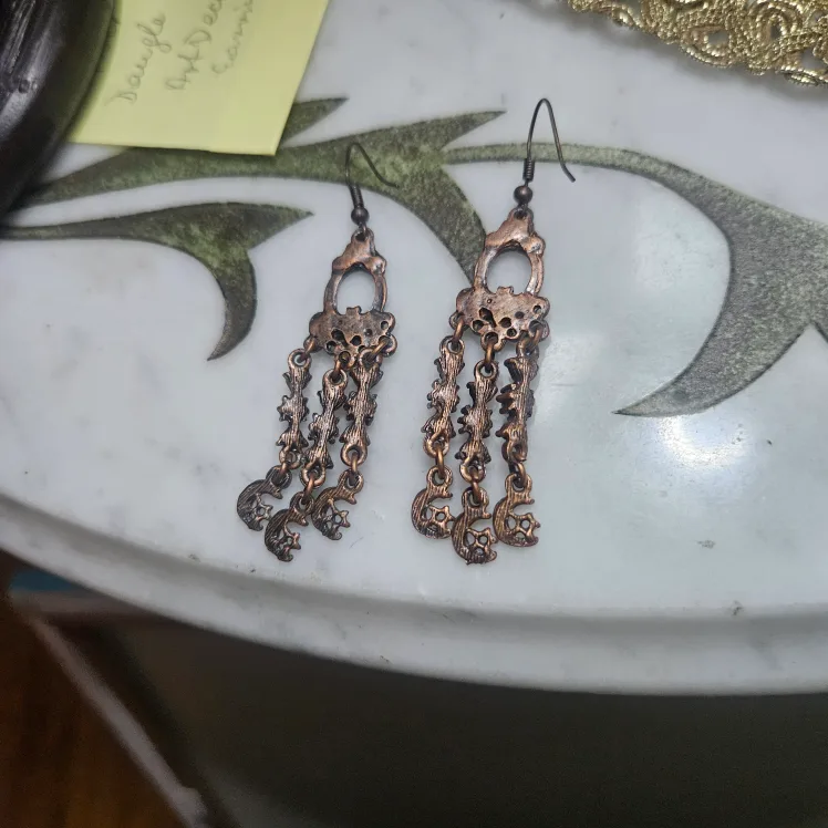 Dangle Art Deco Copper Earrings image indicator(2)