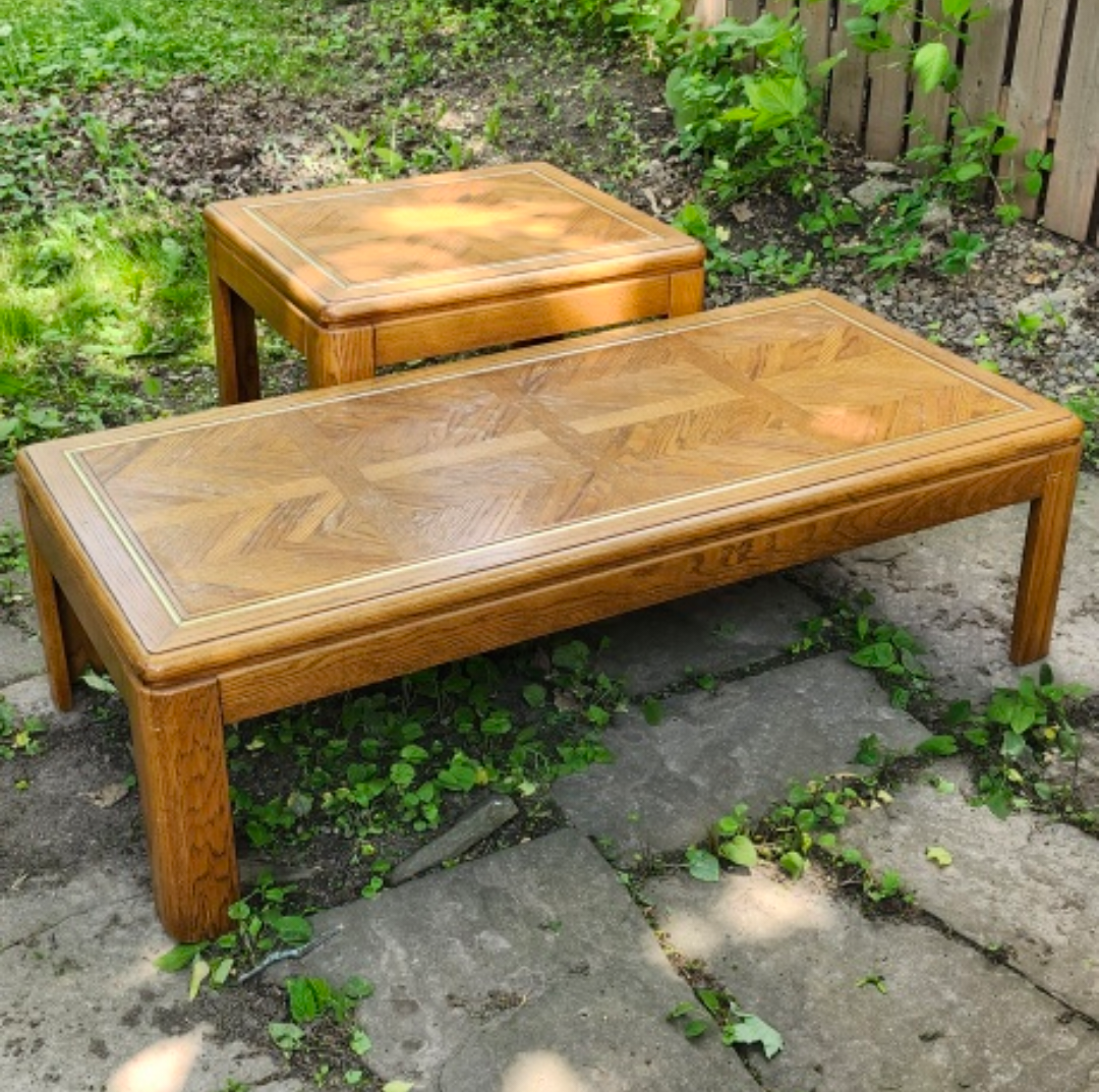 Vintage Wooden Coffee Table and Side Table Set - photo 2
