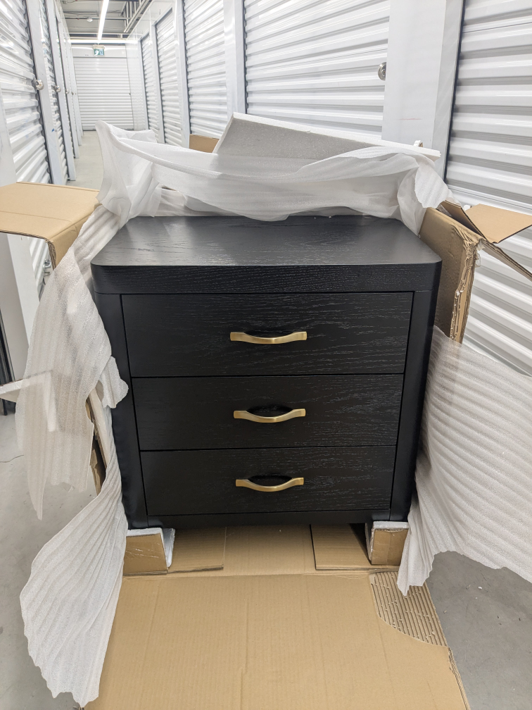 Black Wood Nightstand with 3 Drawers