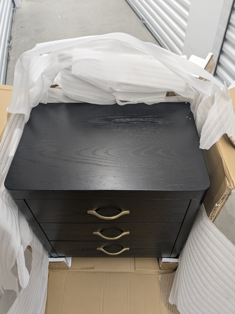Black Wood Nightstand with 3 Drawers - photo 2