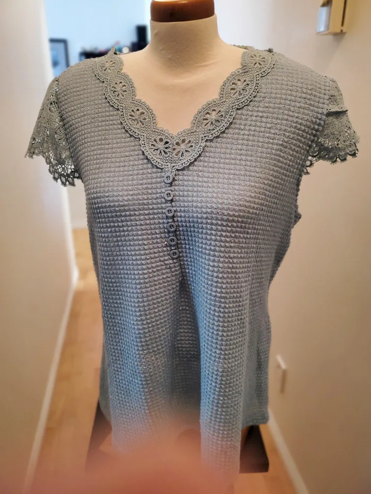Crochet Trimmed Blue Blouse thumbnail