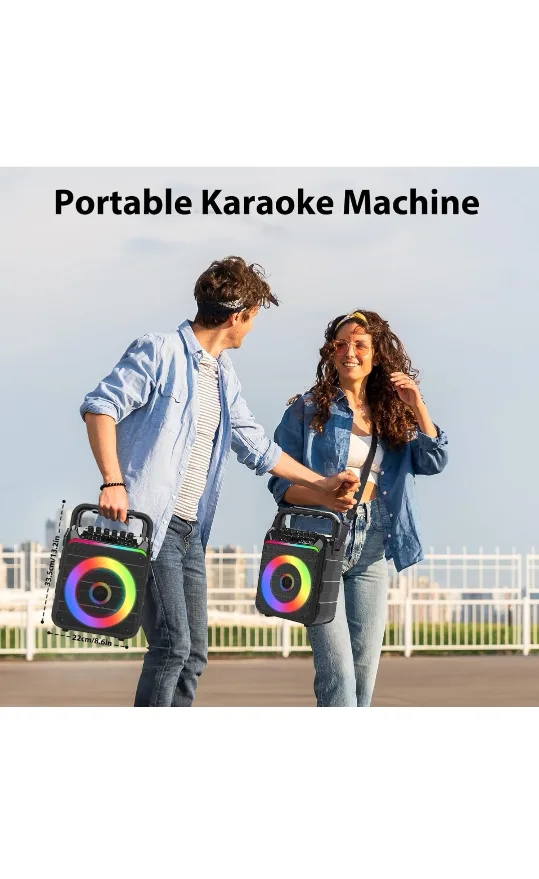 New Karaoke Machine with 2 Wireless Microphones, led lights thumbnail