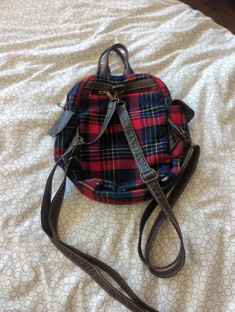 Plaid Print Backpack with Many Pockets image indicator(2)