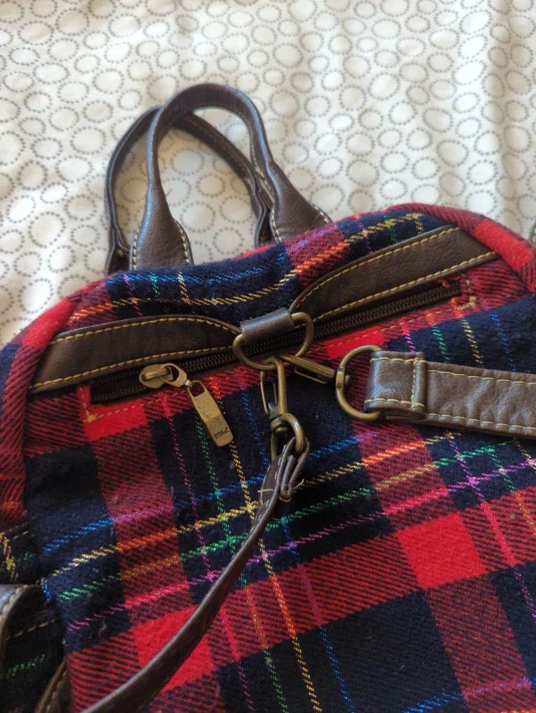 Plaid Print Backpack with Many Pockets image indicator(4)
