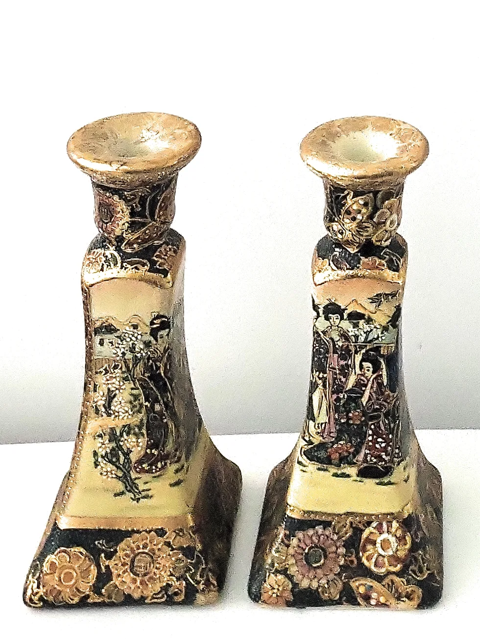 Pair of Vintage japanese satsuma-Style Candle Holders image indicator(5)