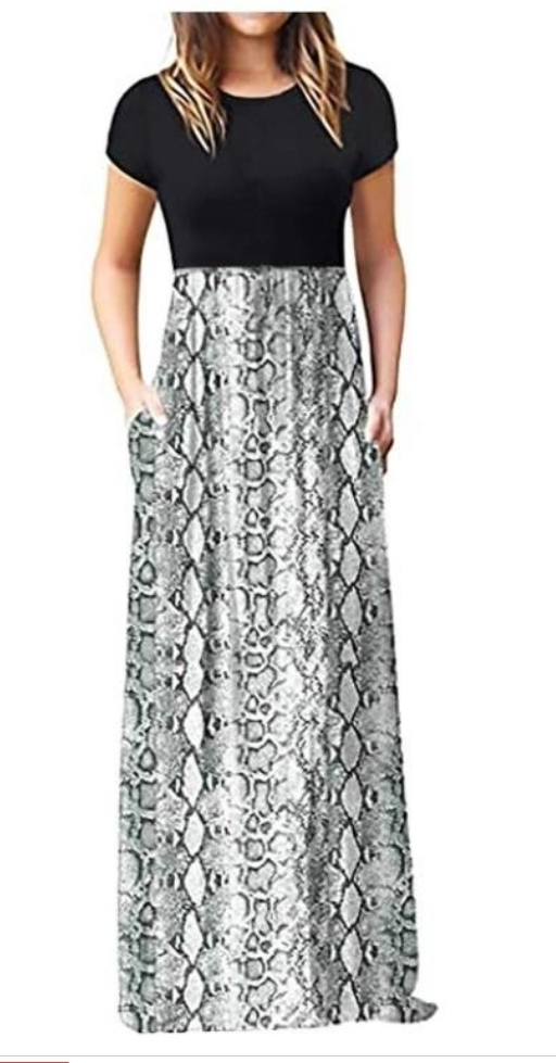 Black & Snakeskin Print Maxi Dress