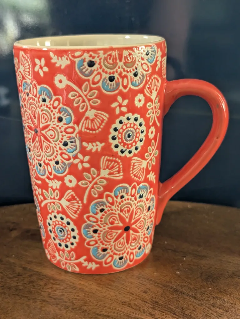 Red Floral Patterned Ceramic Mug thumbnail