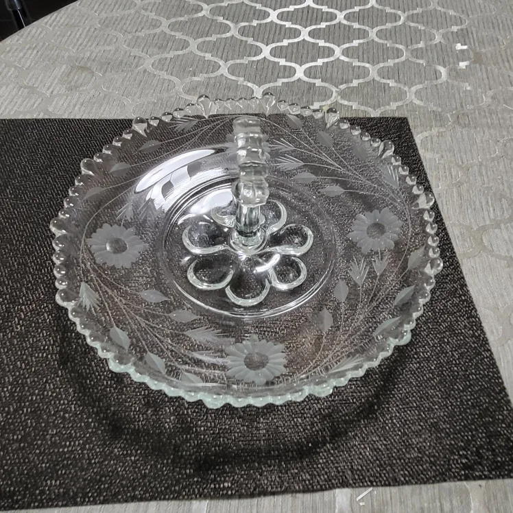 Vintage Glass Serving Platter with Handle thumbnail