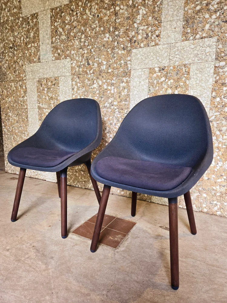 Set Of 6 Blue Bucket Chairs With Wooden Legs (Price Per Chair) thumbnail