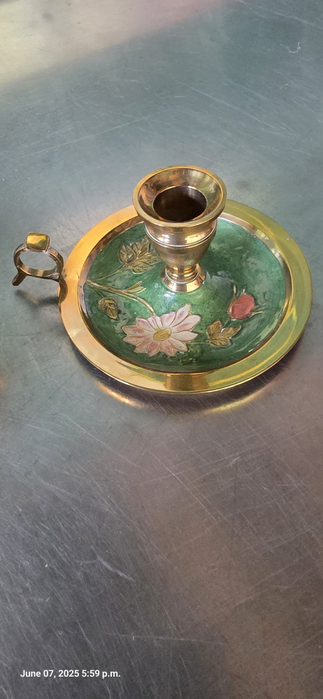 Vintage Floral Candle Holder with brass bowl - photo 2