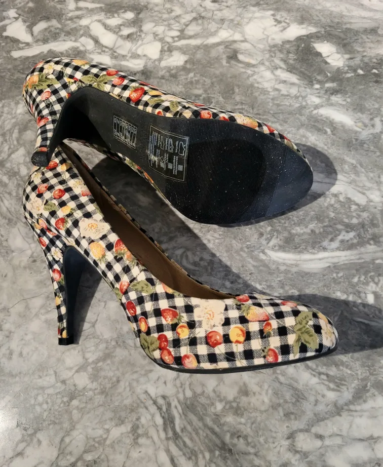 Forever 21 Picnic Floral Strawberry Cherry Gingham Heels image indicator(4)