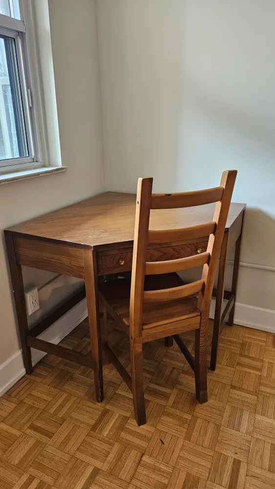 Wooden Corner Desk with Drawer and Chair thumbnail