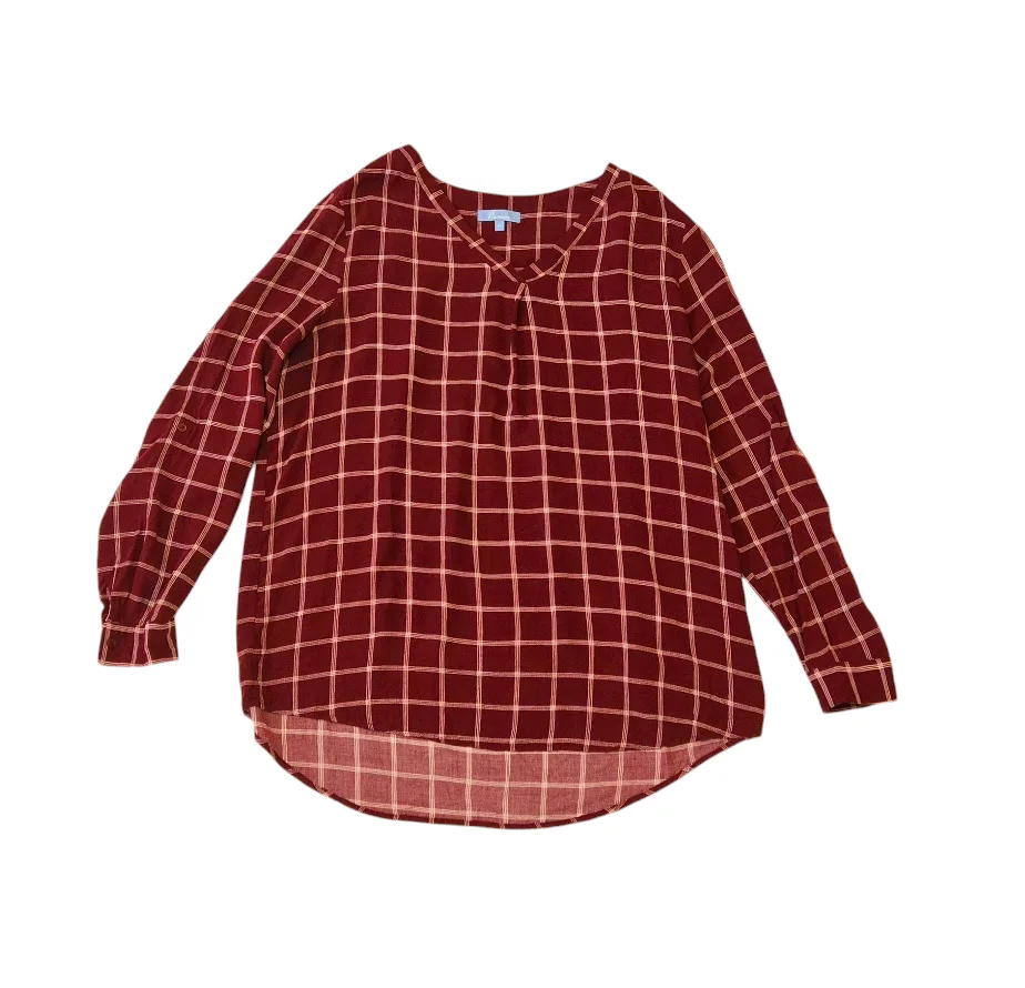 Penman's Red and White Plaid Long Sleeve Blouse Size 14 thumbnail