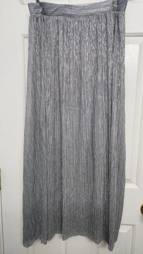 Bershka Silver Maxi Pleated A-Line Skirt