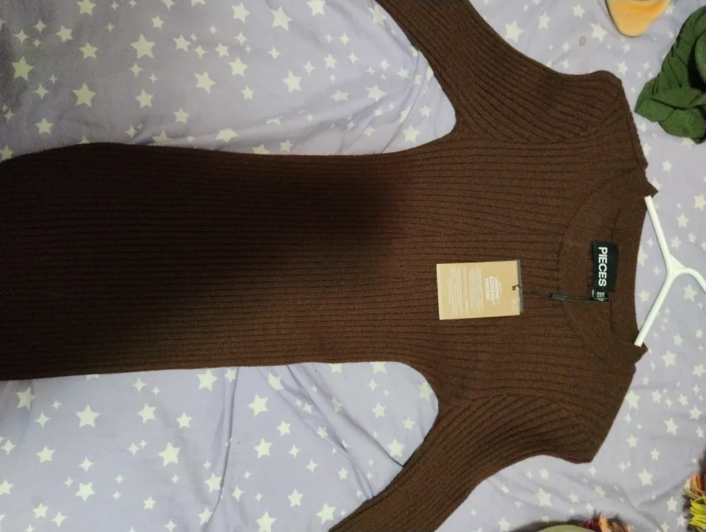 Pieces Brown Knit Dress - Size M thumbnail