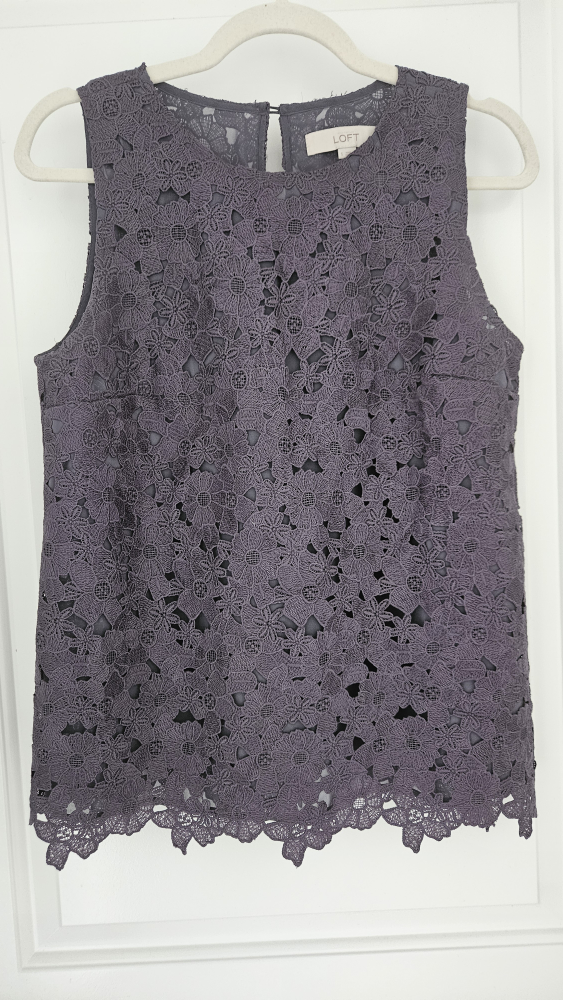Loft Floral Lace Tank Top - Size S, Grey color