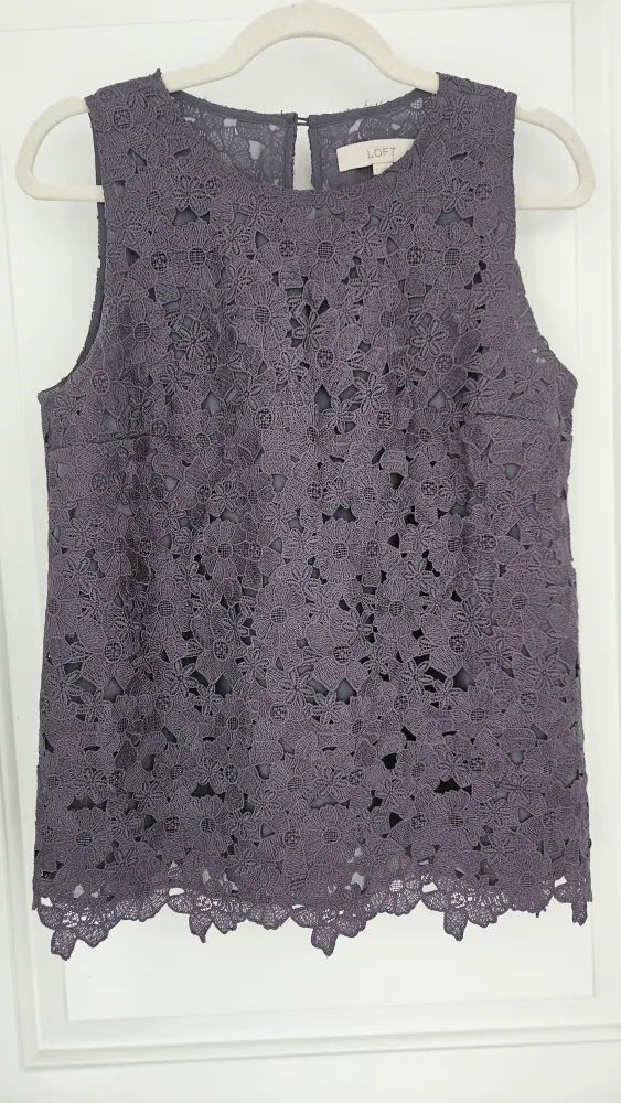 Loft Floral Lace Tank Top - Size S, Grey color thumbnail