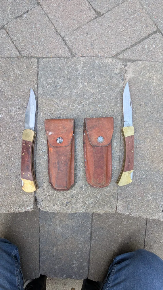 Vintage pocket knives with leather sheaths thumbnail