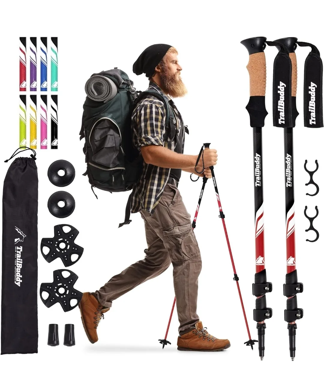 TrailBuddy Trekking Poles (Red Beetle) – Lightweight, Aluminum thumbnail